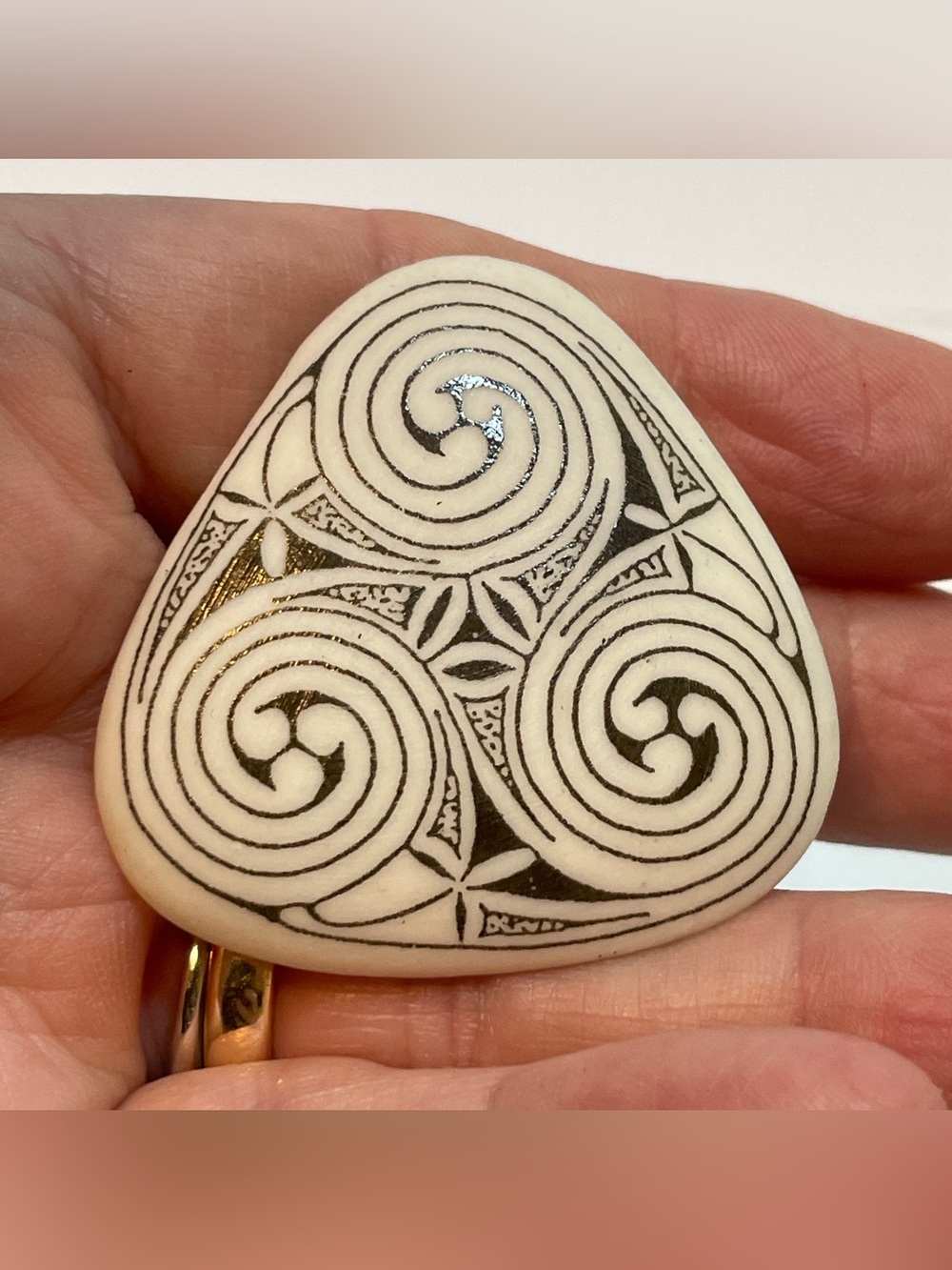 Celtic Brooch Handmade Horizon Porcelain Scotland  triskele symbol 1.5" Triangle